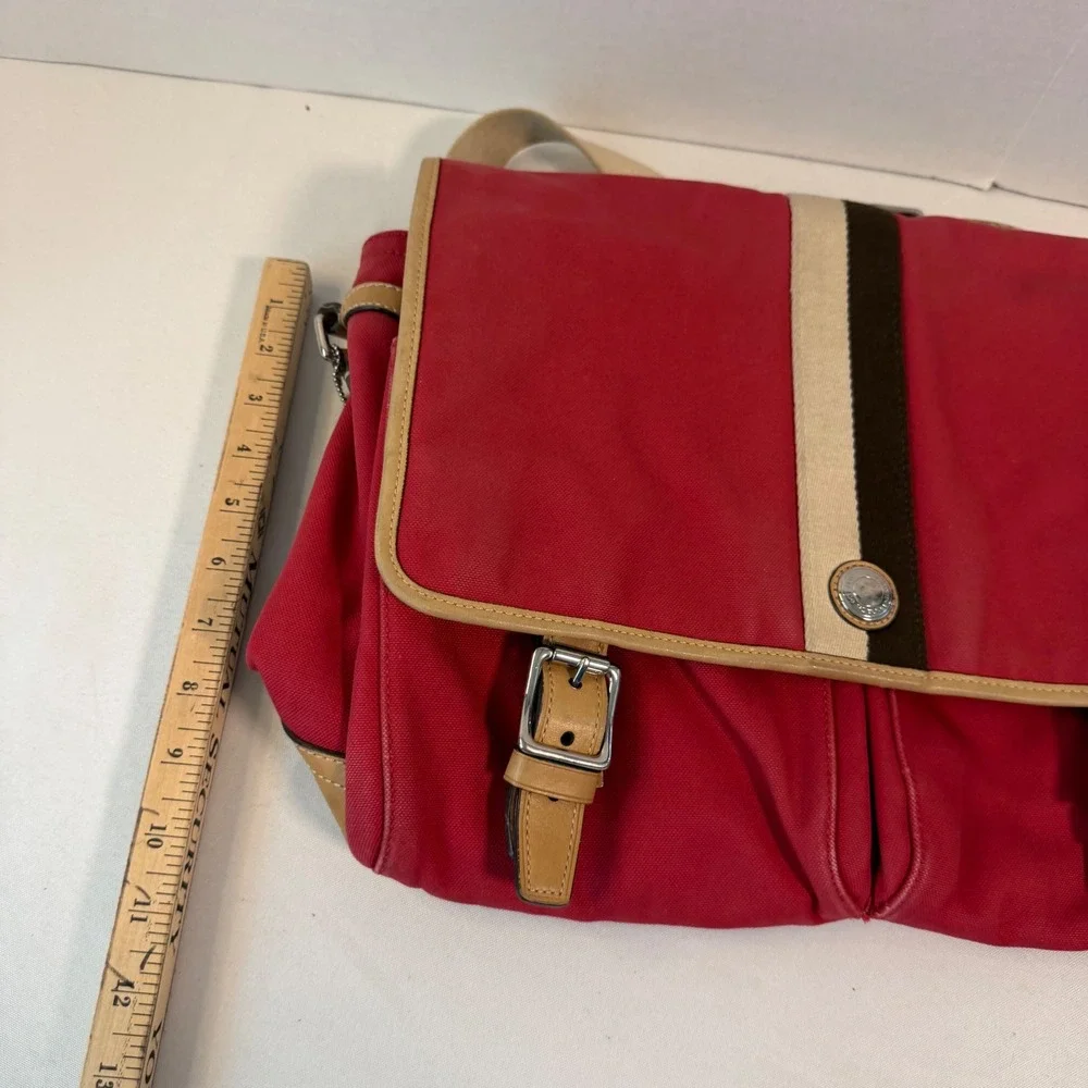 Coach Messenger Bag Large Red Heritage Stripe Canvas Crossbody F70201